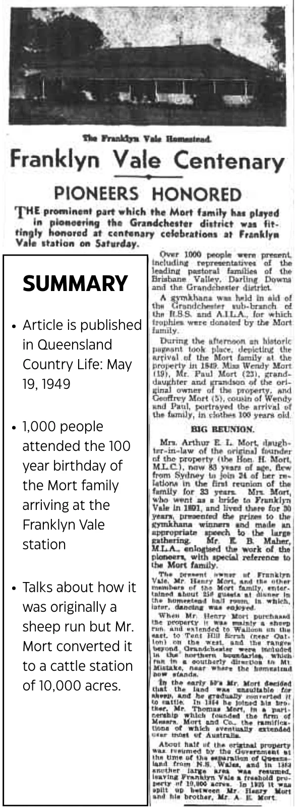 Franklyn Vale Homestead Article 1949