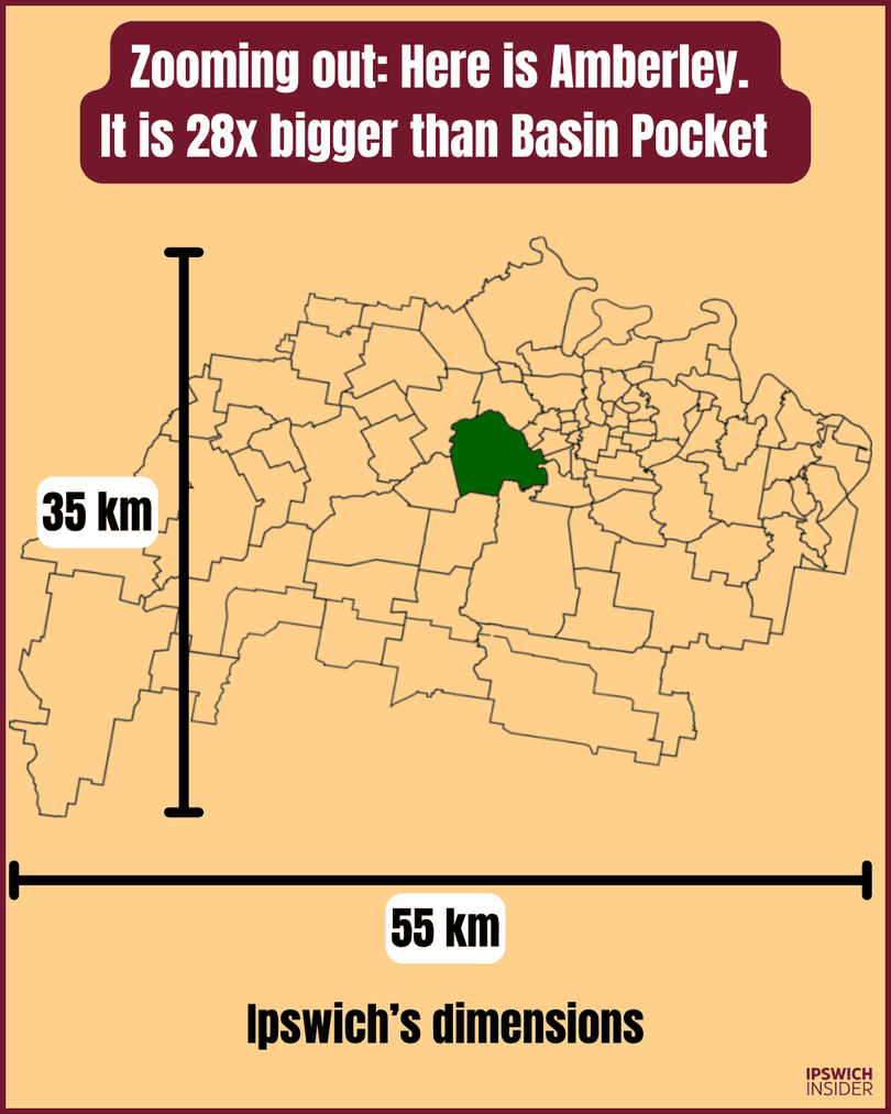 Ipswich size comparison — RAAF Base Amberley footprint