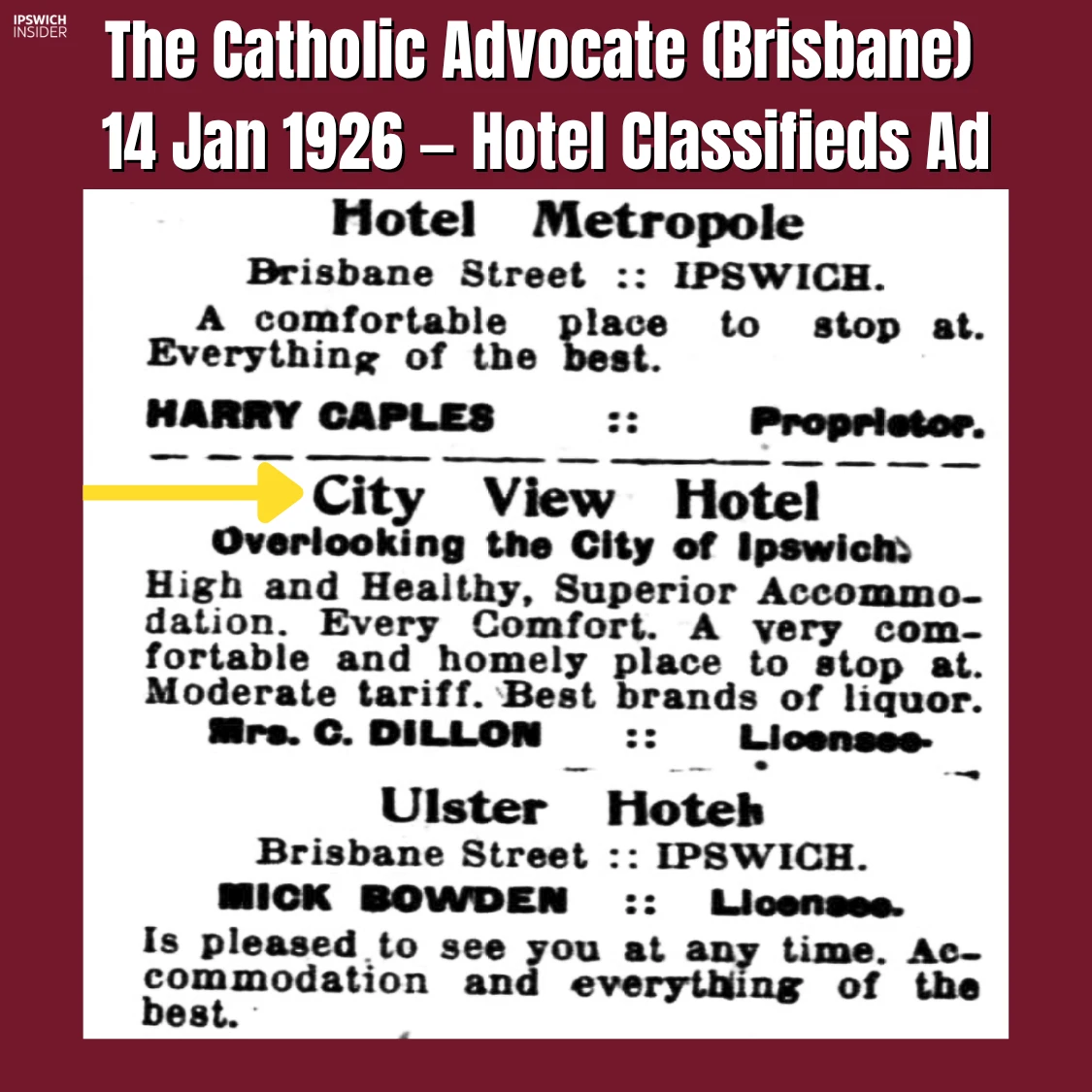 City view hotel ad in 1926 newspaper