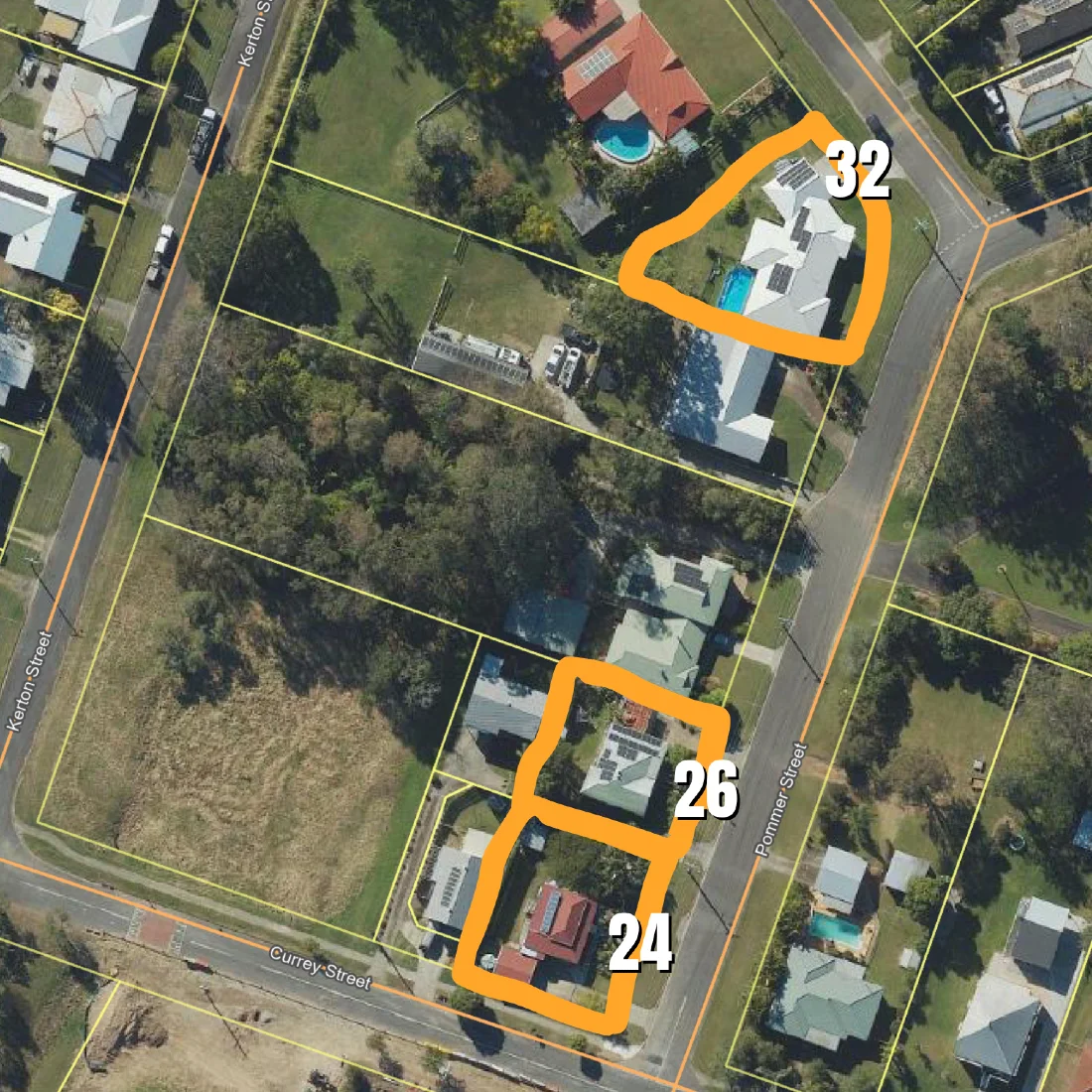 Map showing the three Best Street houses on Pommer Street