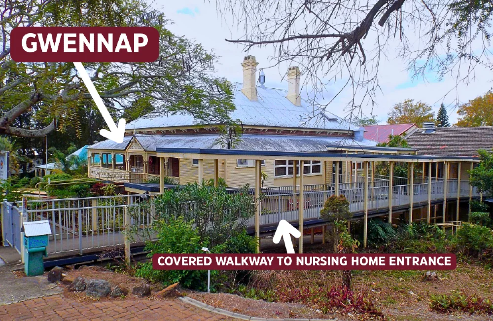 Gwennap with nursing home walkway structure
