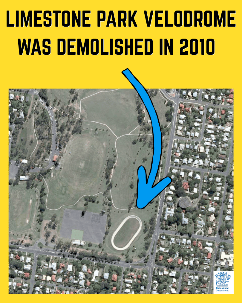 Limestone Park velodrome callout card for Ipswich Central aerial series