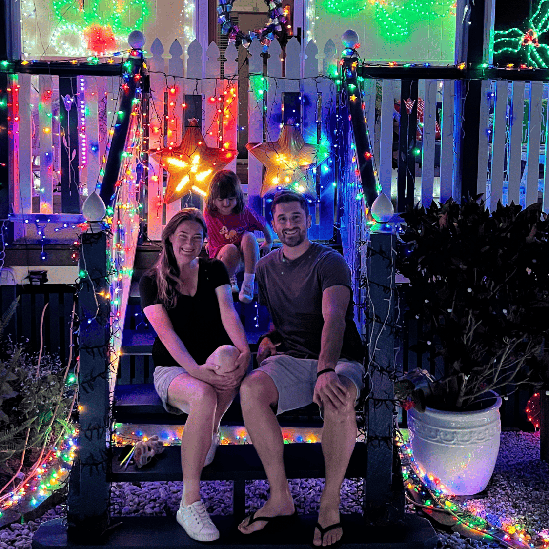 Jamey and family visiting the Pommer Street Christmas lights display