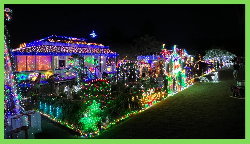 Pommer Street Christmas lights street view at night