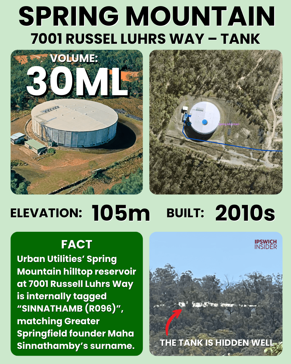 Spring Mountain reservoir near Russell Luhrs Way at 105 m elevation