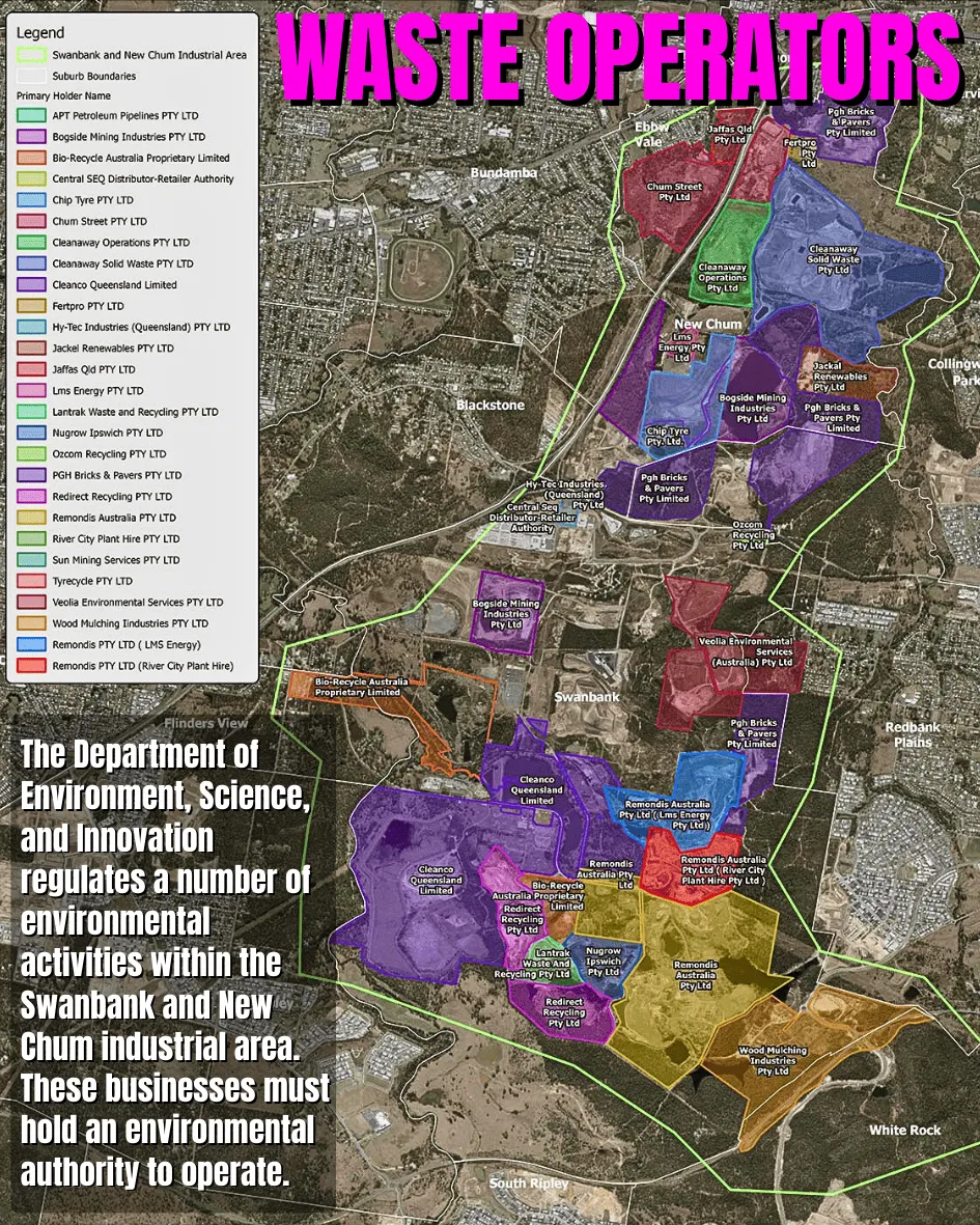 Queensland Government map showing main licensed waste operators in the Swanbank and New Chum industrial area