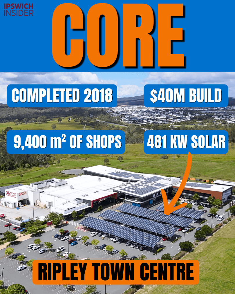 Aerial view of Ripley Town Centre showing 9,400 square metres of shops and 481 kW solar array