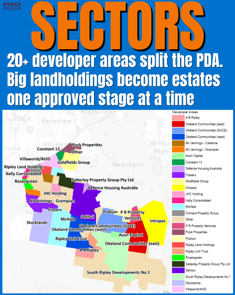 Map showing 20 plus developer areas that split the Ripley Valley PDA into estates