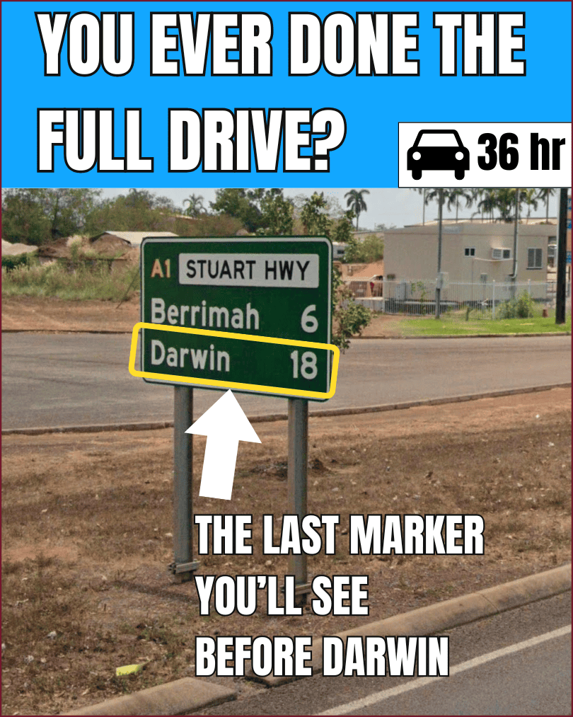 Stuart Highway sign near Berrimah Darwin showing Darwin 18 km