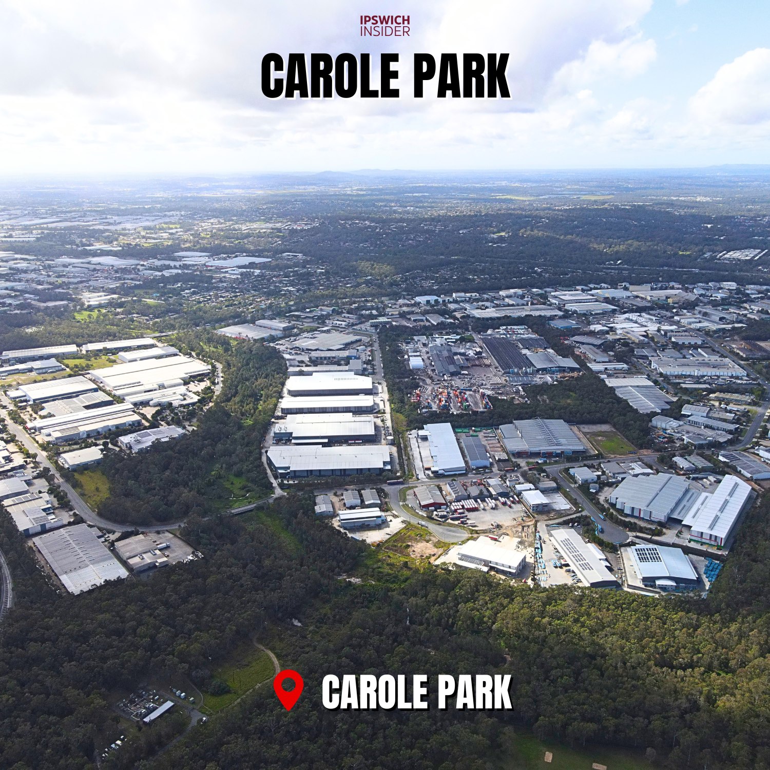 Drone photo of the Carole Park industrial precinct