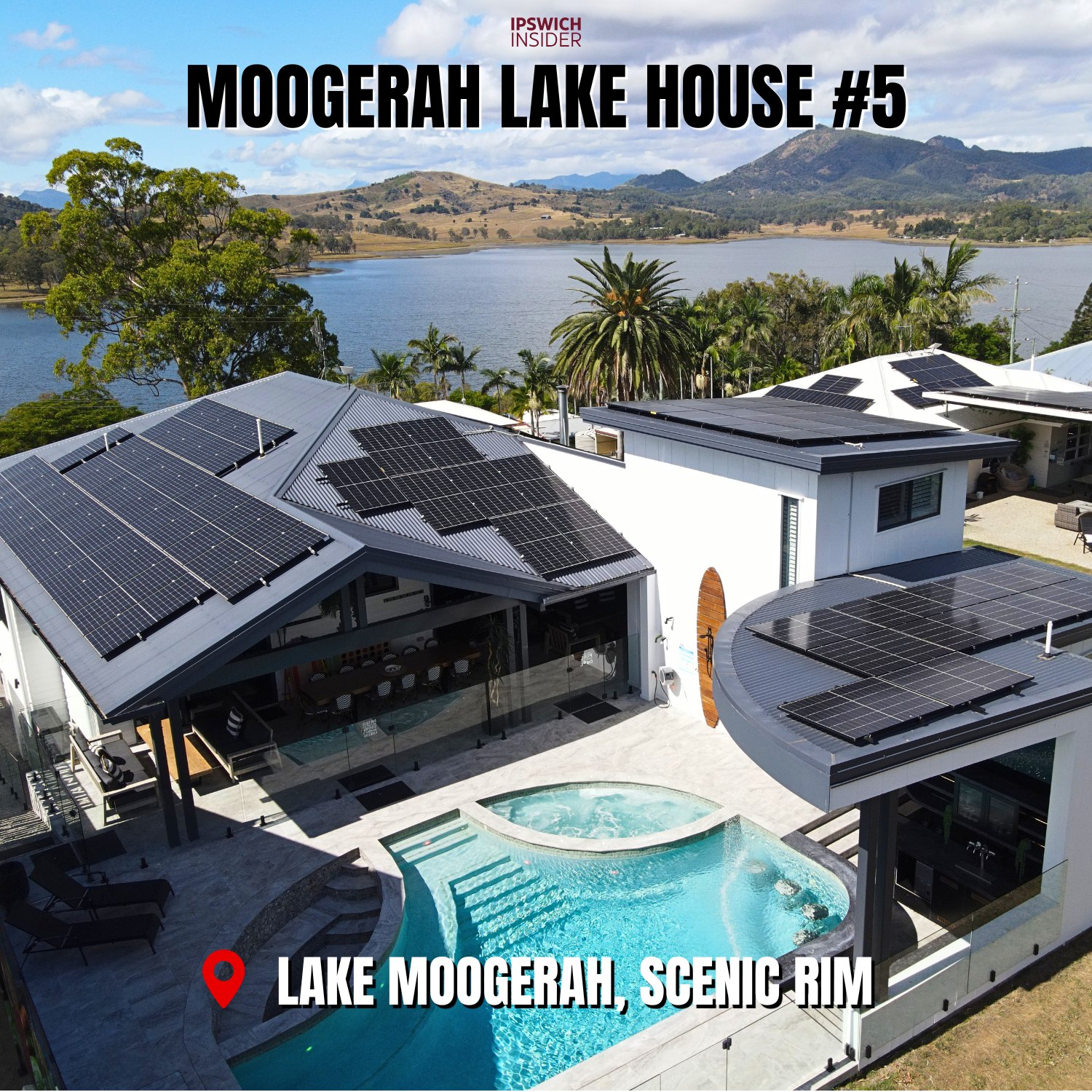 Drone photo of Moogerah Lake House overlooking Lake Moogerah