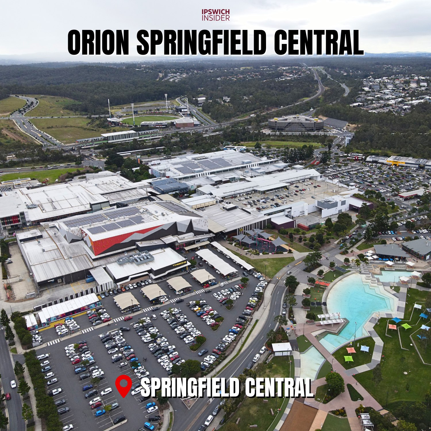 Drone photo of Orion Springfield Central shopping centre