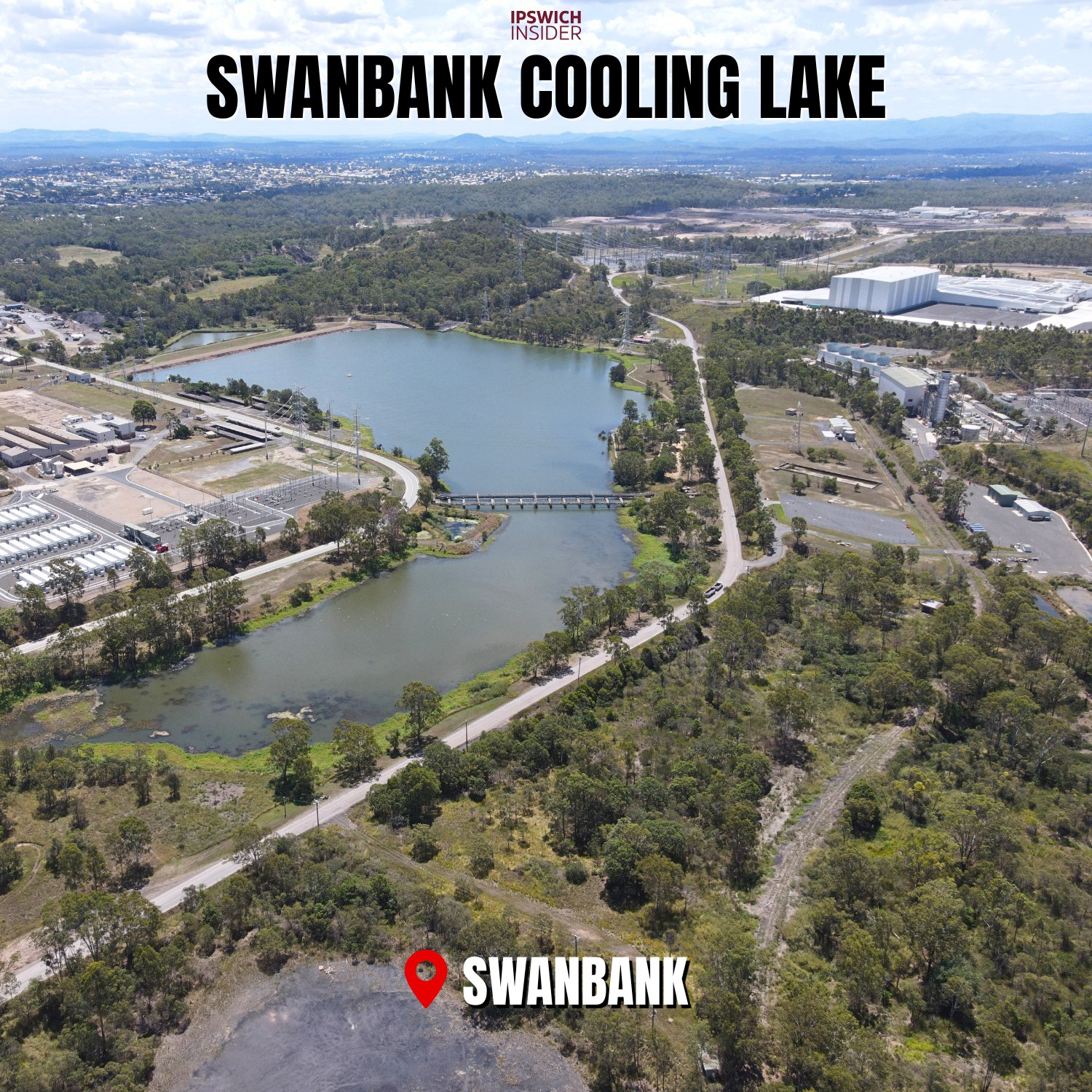 Drone photo of Swanbank Cooling Lake in Swanbank