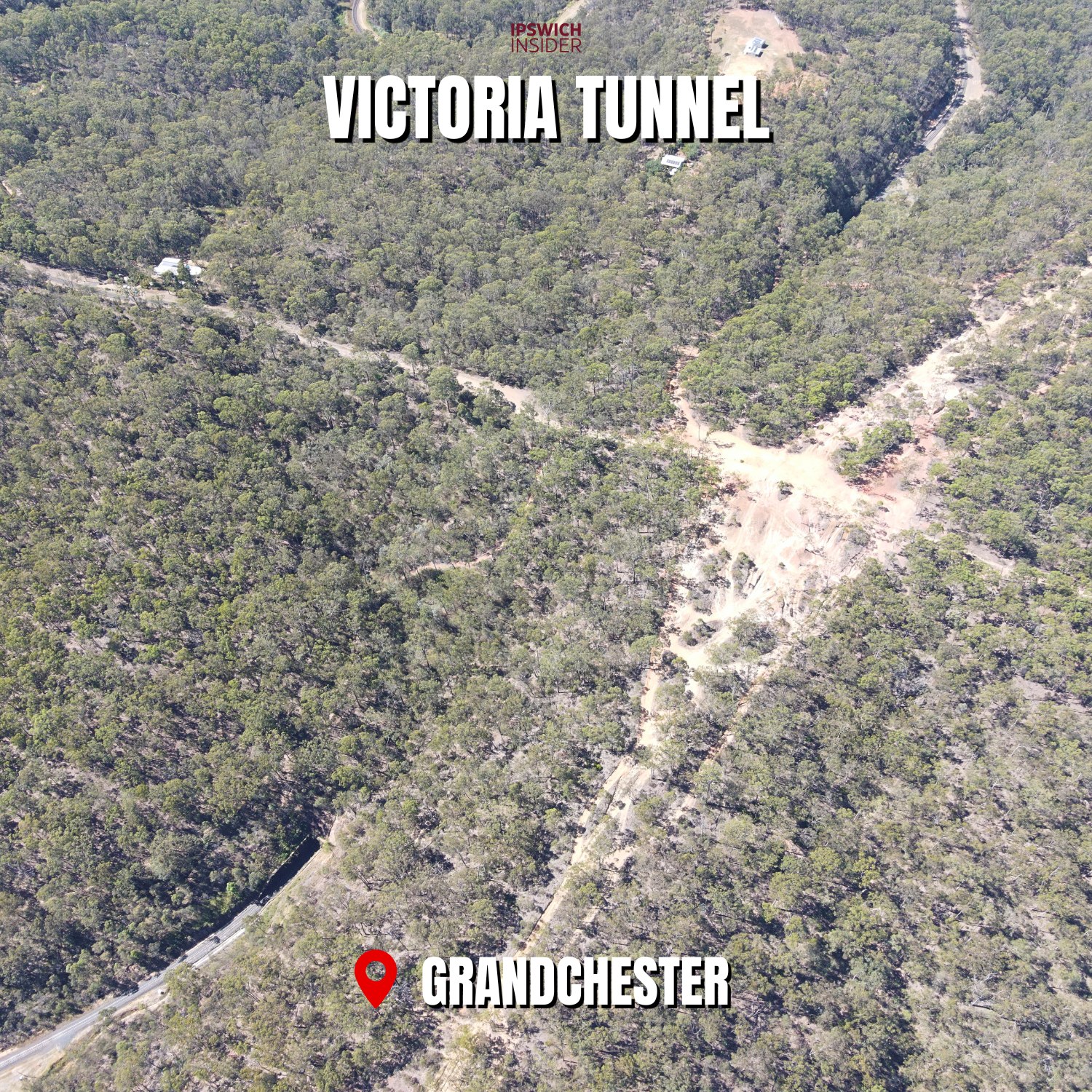 Drone photo of Victoria Tunnel through the Little Liverpool Range near Grandchester